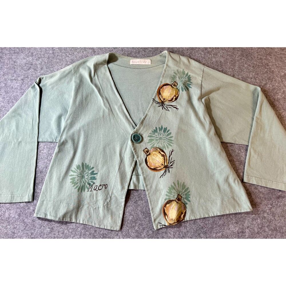 Blue Fish VINTAGE 1990's Hand Printed Macro Jacket Onions OS Art to Wear Boho
